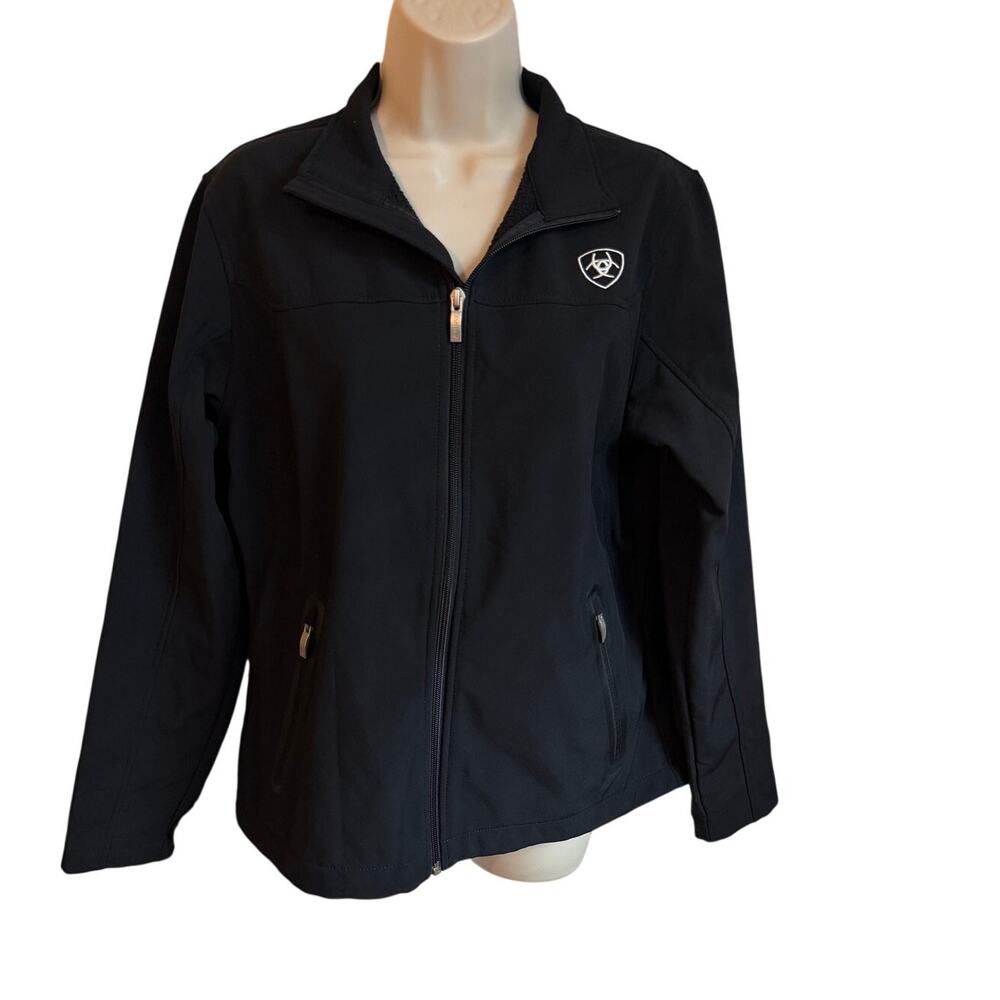 Ariat Jacket Womens L Black Logo Softshell Western Full Zip Country Cowgirl